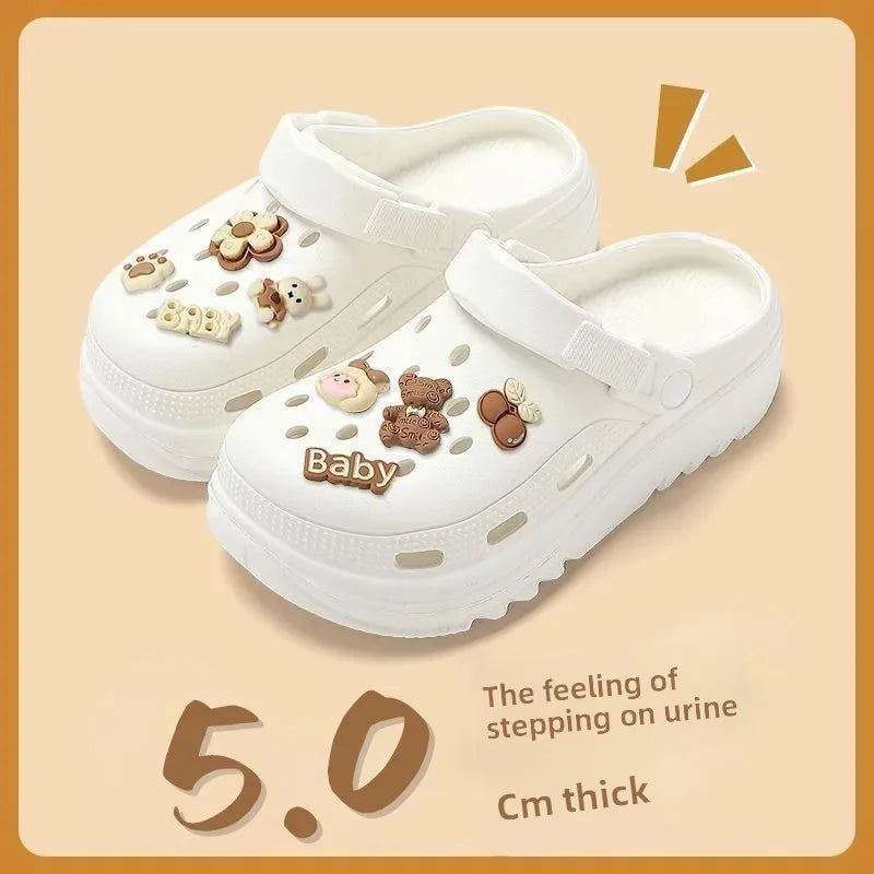 Sandalias de verano para mujer, antideslizantes, informales, con suela gruesa y agujeros negros, para playa, con cabeza de EVA, para hombre