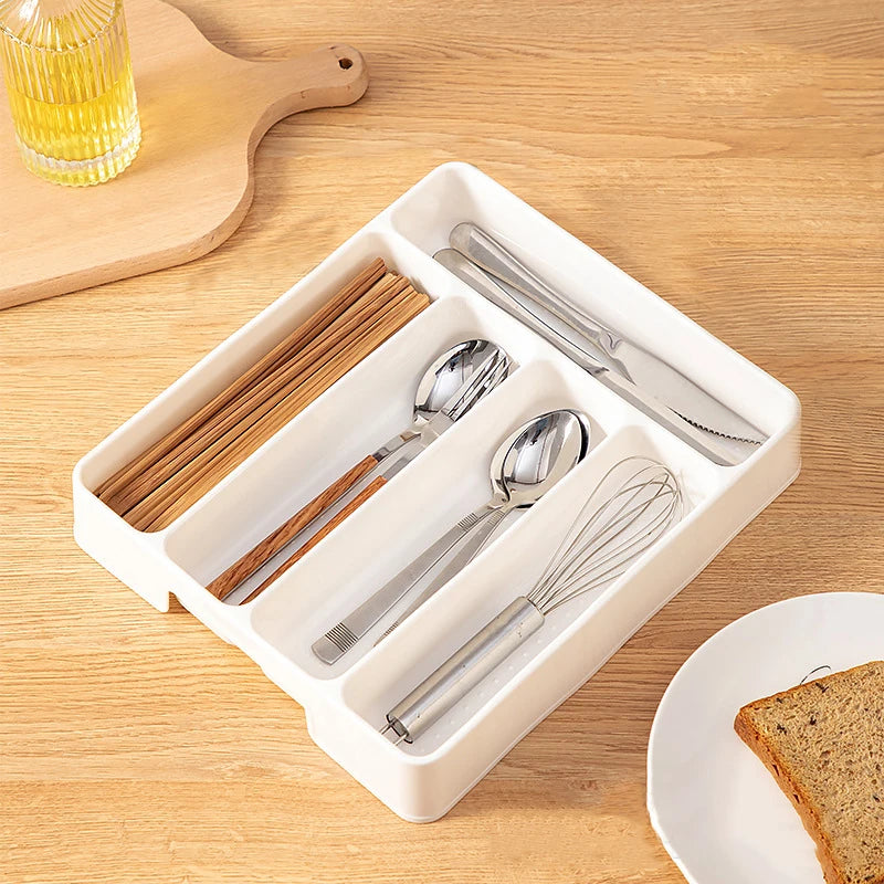Gabinetes de cocina de 4/5 rejillas, caja de almacenamiento para palillos y vajilla, organizador divisor para cuchillos, tenedores y cucharas, cajón de almacenamiento para cuchillos y tenedores.