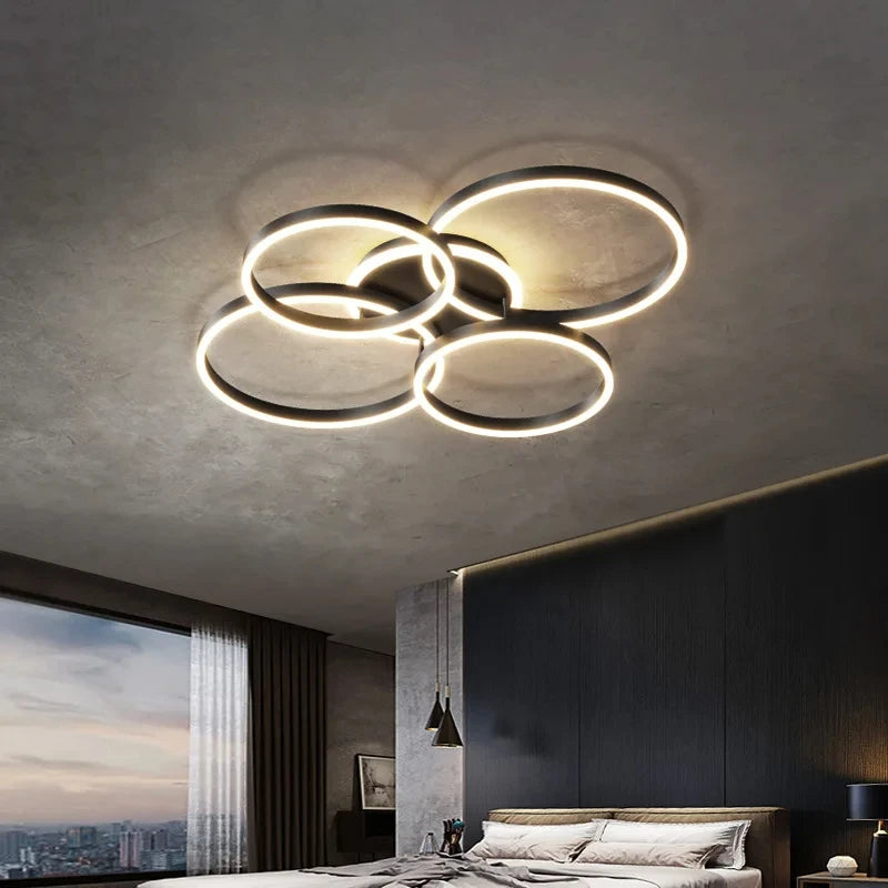 Lámparas de araña LED modernas, iluminación interior para sala de estar, estudio, dormitorio, lámparas de anillos redondos, lámparas de araña con lustre para vestíbulo, luminarias