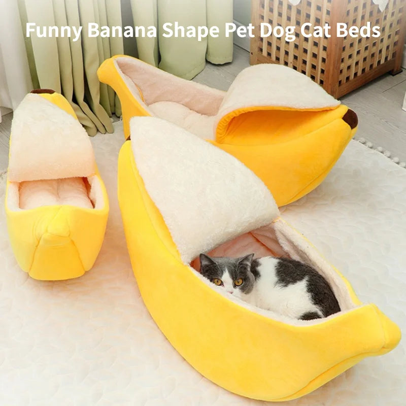 Cama tipo plátano para gatos, bonita, divertida y acogedora, cálida y duradera, portátil, para mascotas, cojín para perros, suministros para gatos, multicolor