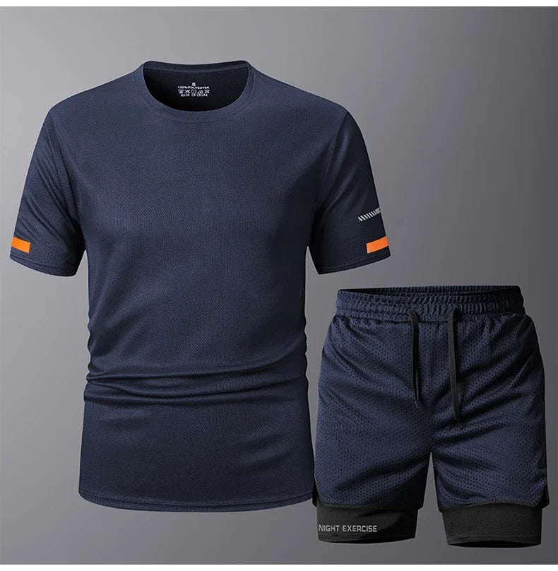Conjunto deportivo de 2 piezas para hombre, de secado rápido, para correr, entrenamiento, gimnasio y fitness.