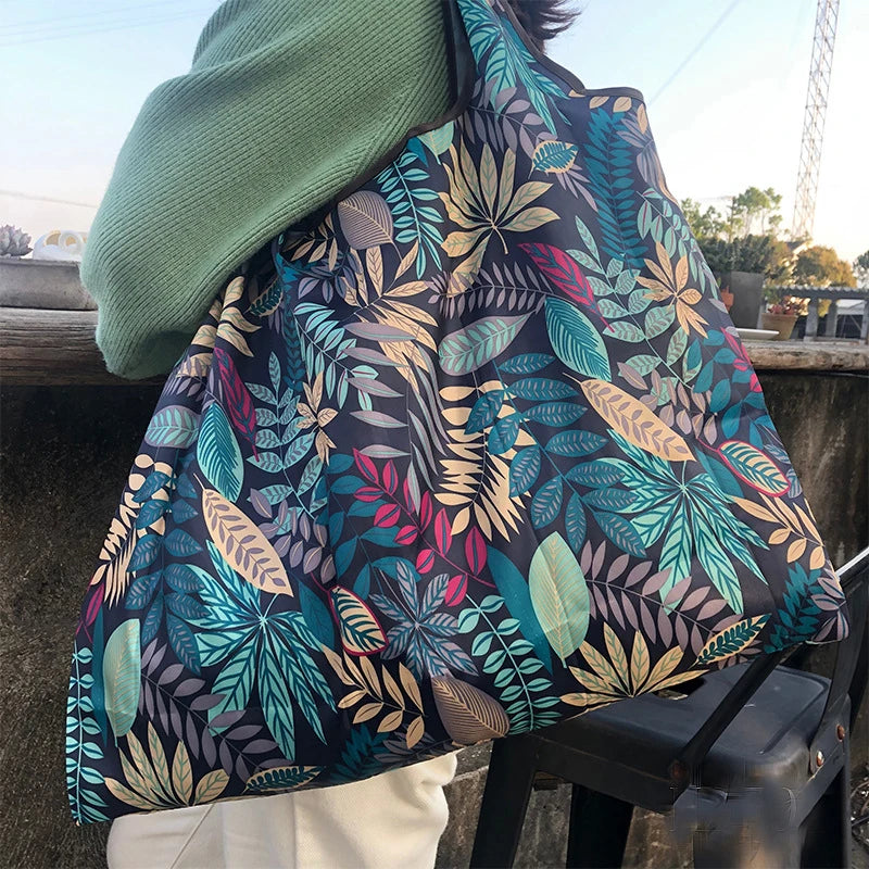 Bolsa de supermercado plegable, portátil y de gran capacidad, respetuosa con el medio ambiente, para guardar alimentos y llevar al hombro, impermeable.