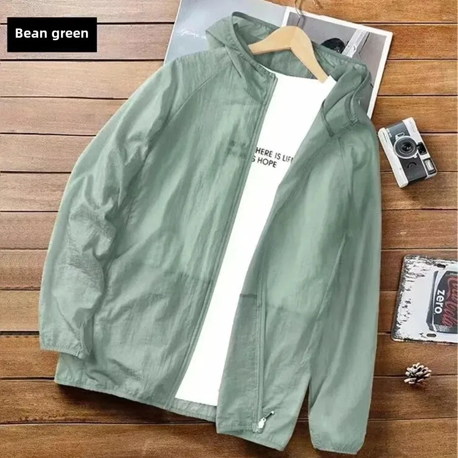 Chaqueta fina de seda de hielo para hombre, transpirable, de verano 2024, con protección solar para pesca, cárdigan para exteriores, estilo holgado e informal.