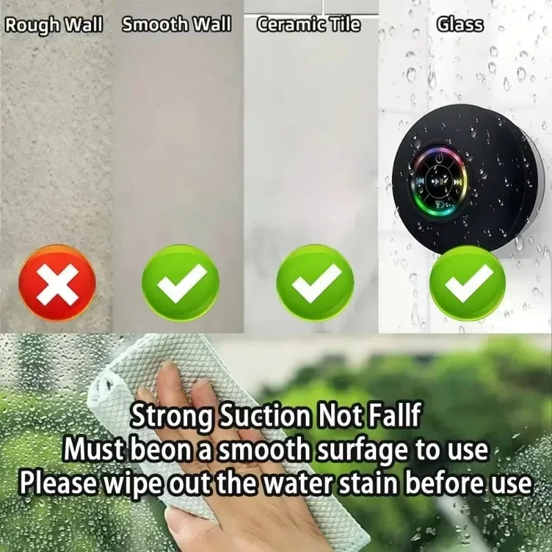 2025 Nuevo baño impermeable inalámbrico LED ventosa Mini altavoz Bluetooth altavoces estéreo portátiles para deportes al aire libre