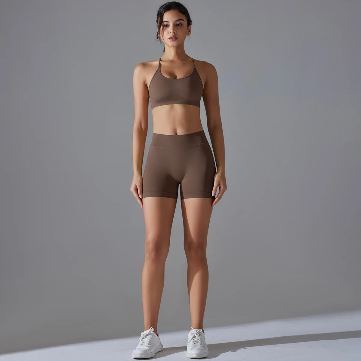 Conjunto deportivo de yoga, mallas de gimnasio de secado rápido, tirantes cruzados con absorción de impactos, pantalones cortos de ciclismo para mujer, entrenamiento de yoga.