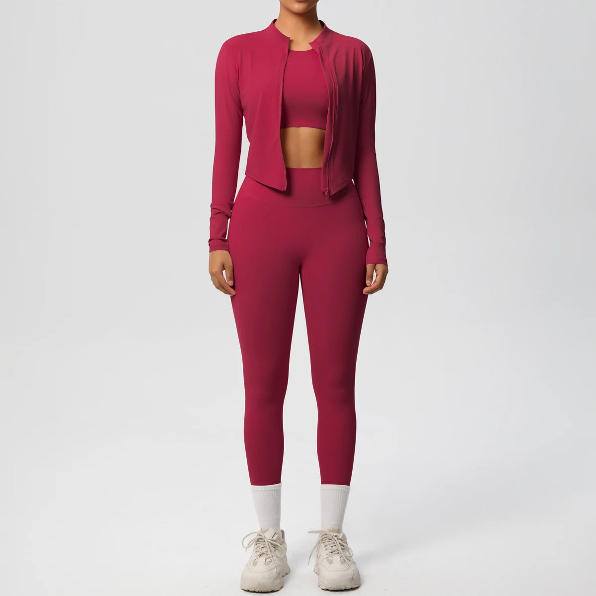 Conjunto de leggings de yoga, top deportivo con cremallera y manga larga, transpirable, para correr al aire libre, pantalones de yoga ajustados e informales, ropa de fitness