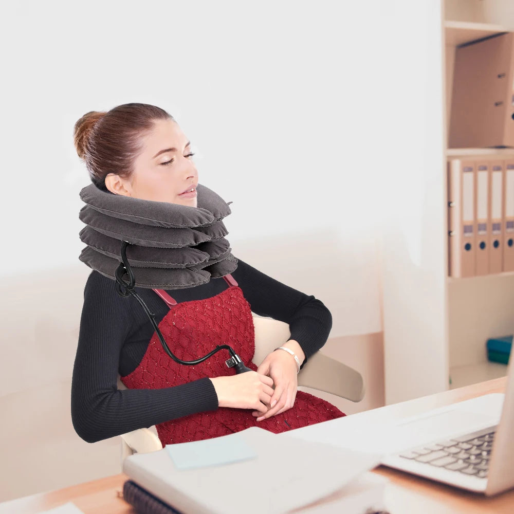 Masajeador cervical inflable con tracción cervical y aire, soporte para el cuello, almohada cervical suave.
