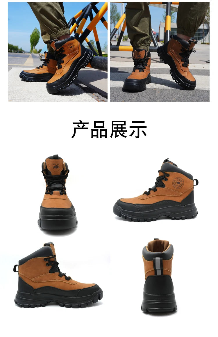 Nuevos zapatos de seguridad de moda, de caña alta, antiaplastamiento y antiperforación, con puntera de acero, resistentes al desgaste, para trabajo, calzado de protección para hombre.