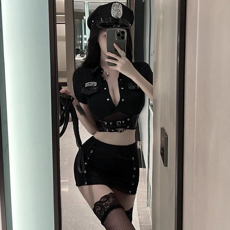 S-XXXL Hot Sale Woman Sexy Police Costume Adult Cop Officer Uniform Halloween Policewomen Cosplay Fancy Dress 2025