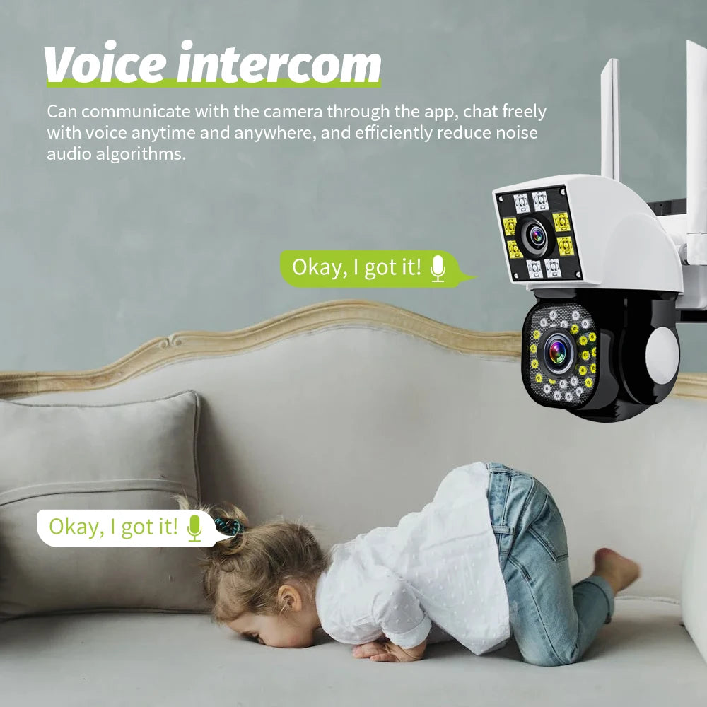 Cámara inalámbrica Neye 4K/8MP WiFi 1080P con doble lente y pantalla dual para exteriores, cámara IP para el hogar, cámara de seguridad CCTV con doble lente