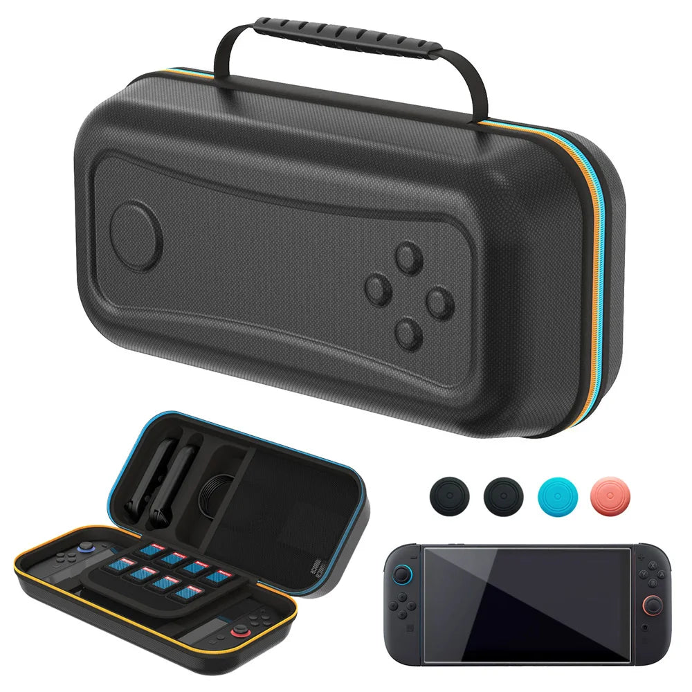 Estuche rígido grande para consola Switch 2 con agarre para joystick y protector de pantalla de vidrio. Accesorios para juegos.