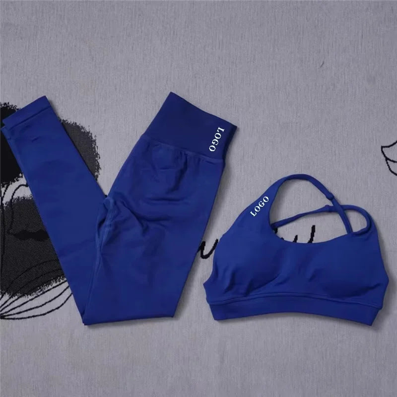 Conjunto de 2 piezas de yoga para mujer, leggings de cintura alta sin costuras, sujetador deportivo, ropa de entrenamiento, ropa deportiva para correr