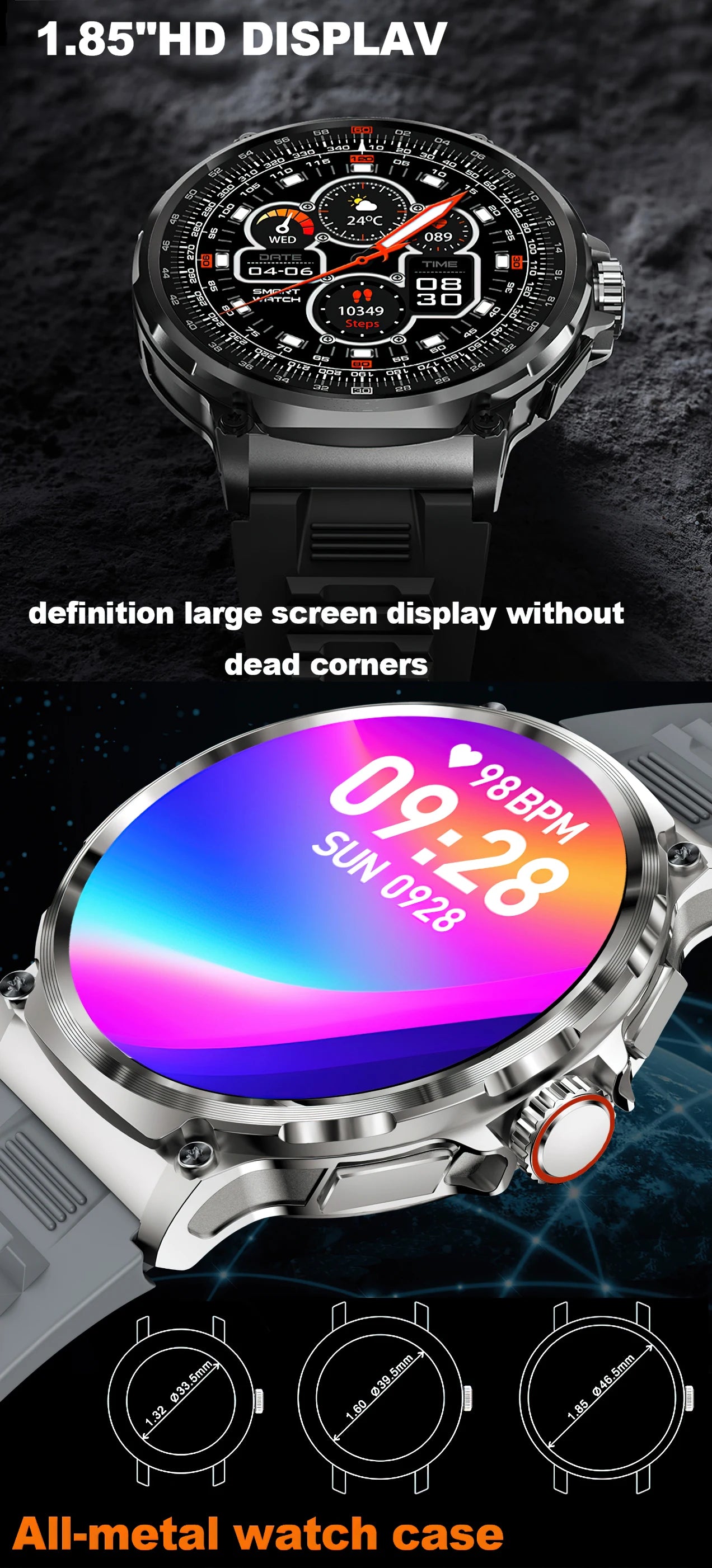Reloj inteligente Ultra HD de 1,85 pulgadas para hombre, con GPS, pulsera deportiva para exteriores, batería grande de 710 mAh, reloj de seguimiento de actividad física para Android e iOS.