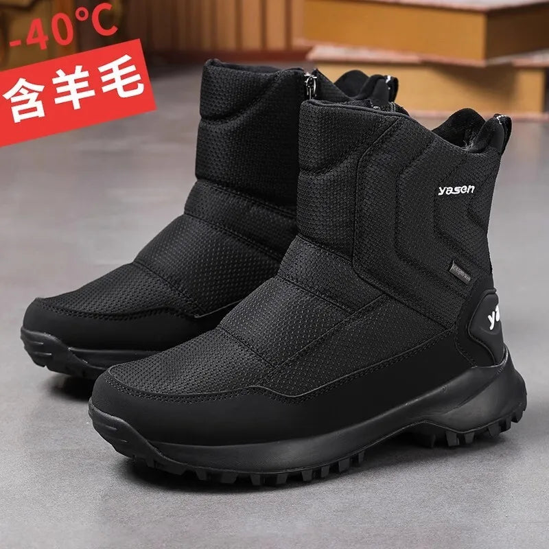 Botas de invierno para hombre 2025, botas de nieve para exteriores, cálidas, de felpa, gruesas, impermeables, antideslizantes, hasta media pantorrilla, zapatos de invierno para hombre
