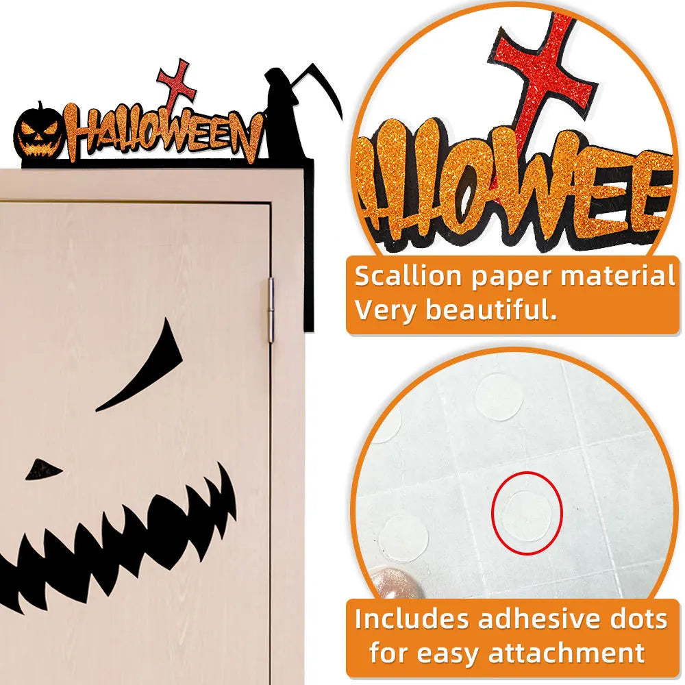 Decoración de Halloween para marcos de puertas, murciélagos, calabazas, telarañas, letrero para esquinas de puertas y ventanas, decoración de Halloween para el hogar, pegatinas para esquinas 2024