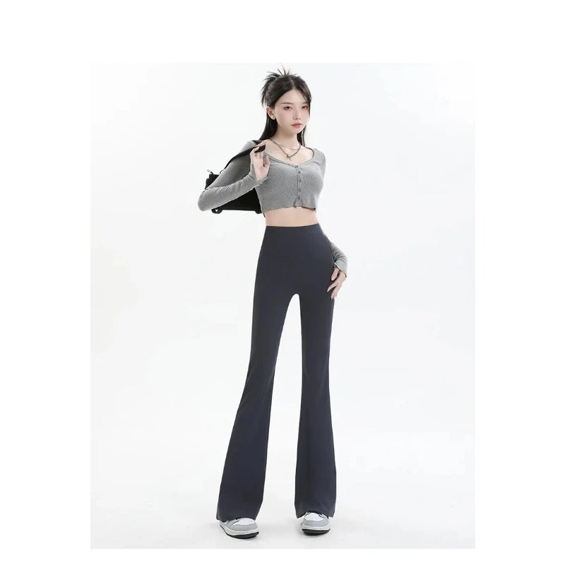 Pantalones de mujer, leggings acampanados, cintura alta, pernera ancha, pantalones de yoga, mallas deportivas sin costuras, para entrenamiento, gimnasio, ropa deportiva informal, adelgazantes.