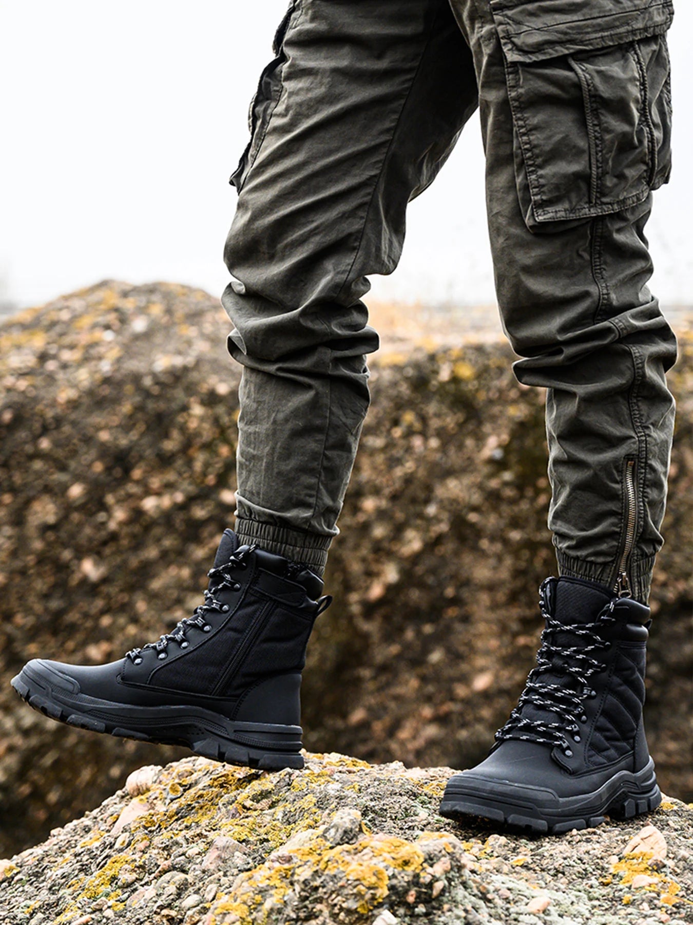 Botas de seguridad para hombre, botas militares para exteriores, resistentes a golpes y perforaciones, calzado industrial, botas con cremallera, botas indestructibles.
