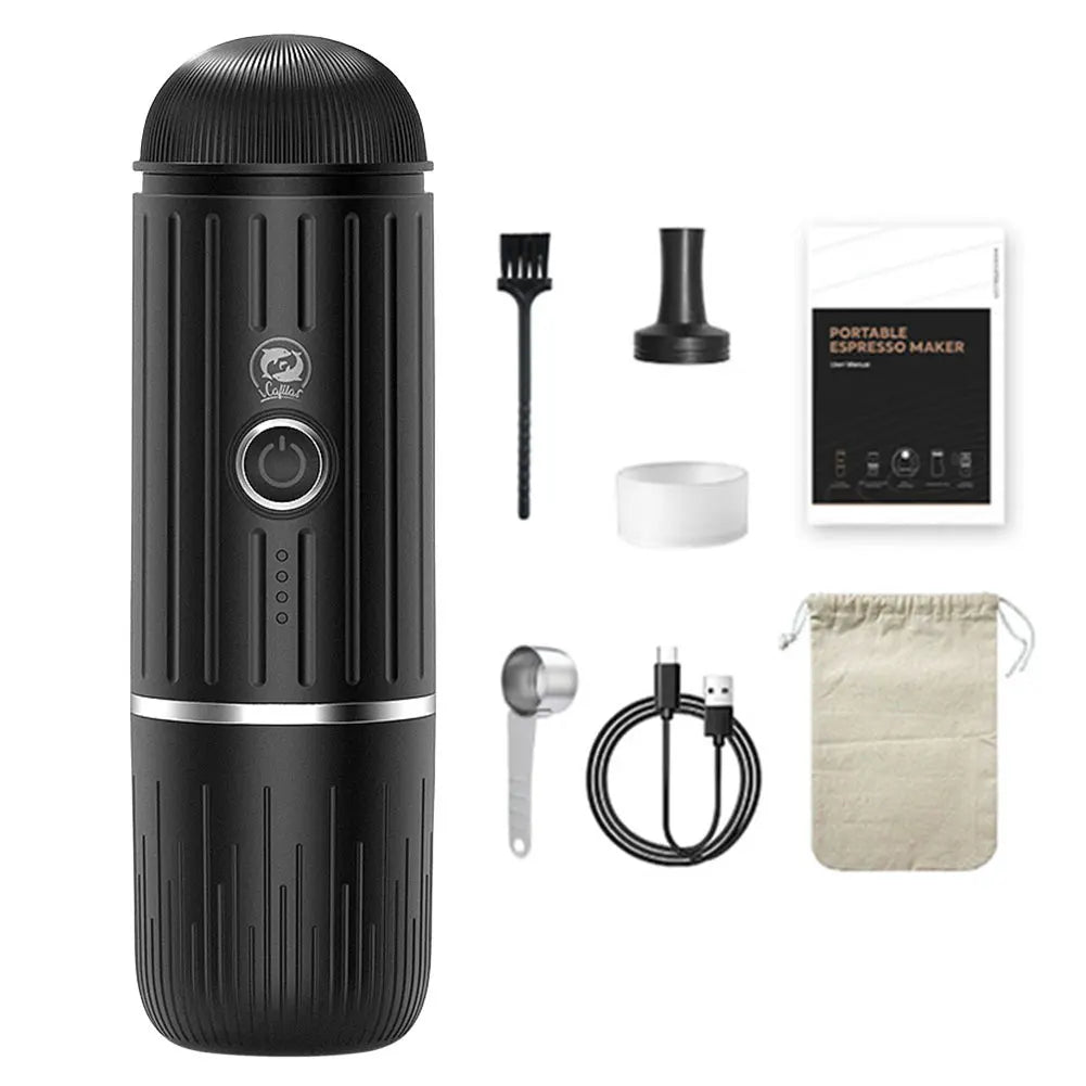 Cafetera portátil eléctrica para café expreso, compatible con cápsulas y café molido, cafetera 2 en 1 para senderismo.