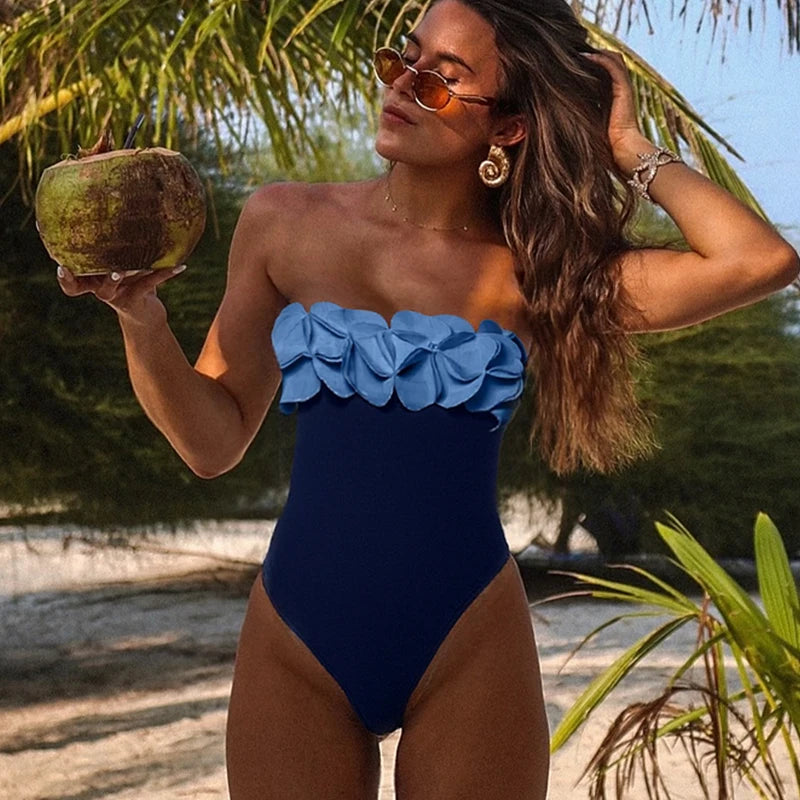 Conjunto de bikini de 2 piezas con estampado floral para mujer, traje de baño de lujo con push-up y cintura alta, traje de baño para playa