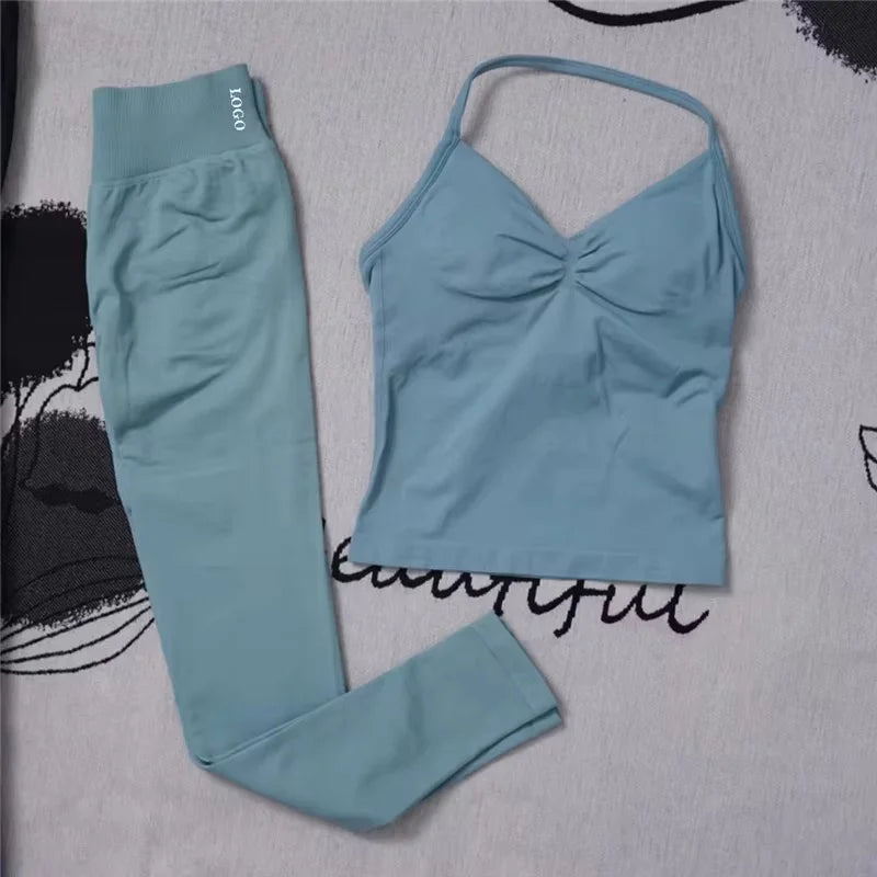 Conjunto de 2 piezas de yoga para mujer, leggings de cintura alta sin costuras, sujetador deportivo, ropa de entrenamiento, ropa deportiva para correr