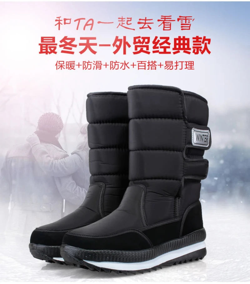 Botas de nieve gruesas, antideslizantes, cálidas, de terciopelo, para hombre y mujer, de algodón, para invierno.