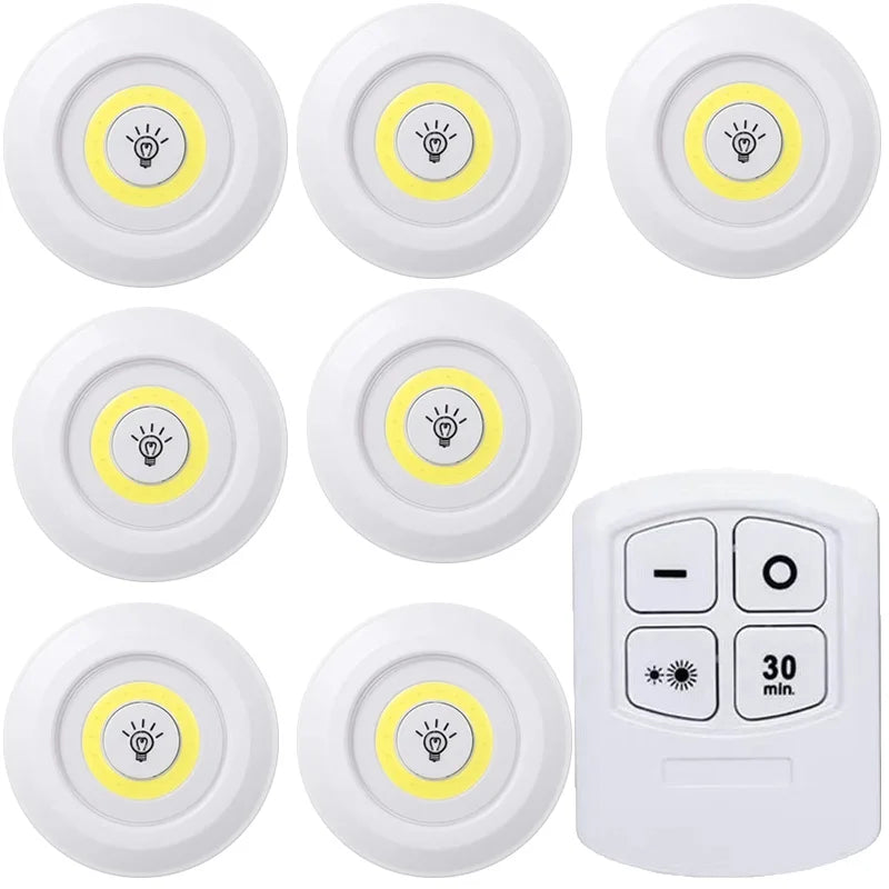 Luz LED regulable para debajo del gabinete con control remoto, funciona con pilas, luces LED para armarios, iluminación de baño, luz nocturna