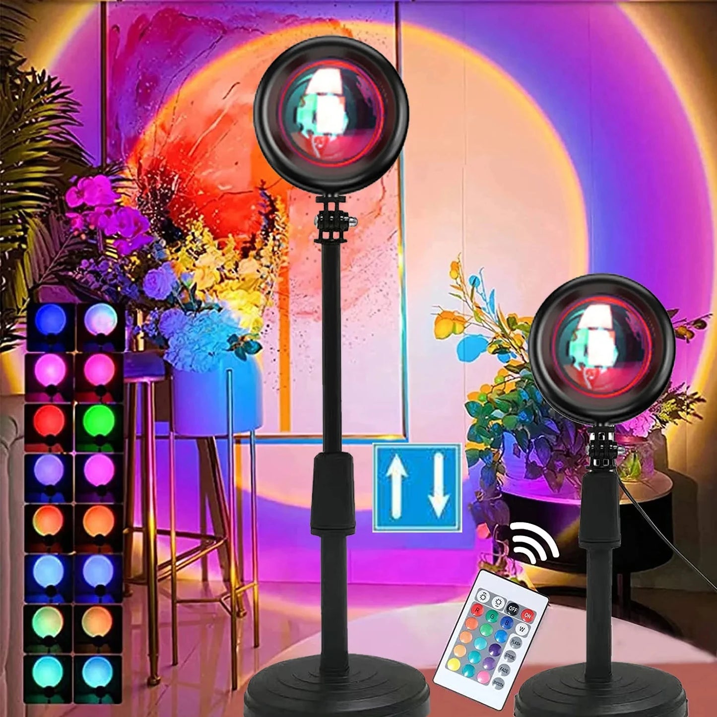Lámpara de proyector de atardecer con atmósfera de arcoíris, luz nocturna, luz de atardecer para decoración de dormitorio, fondo de pared, lámpara de mesa