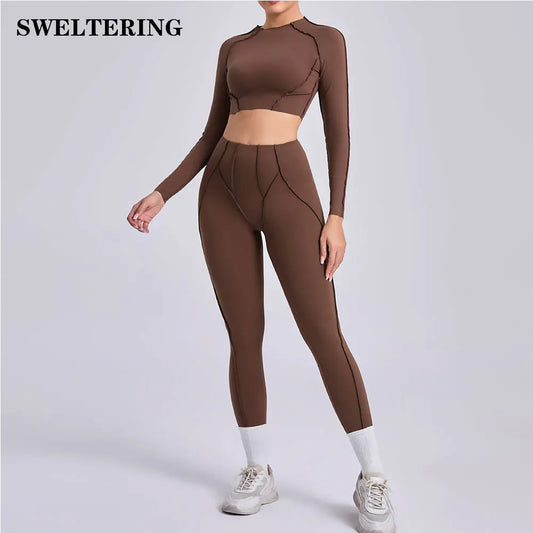 Yoga Set Workout Tracksuits 2 Pieces Gym Clothes Sportswear Yoga Suits For Women Fitness Set Sports Long Sleeved Gym Leggings