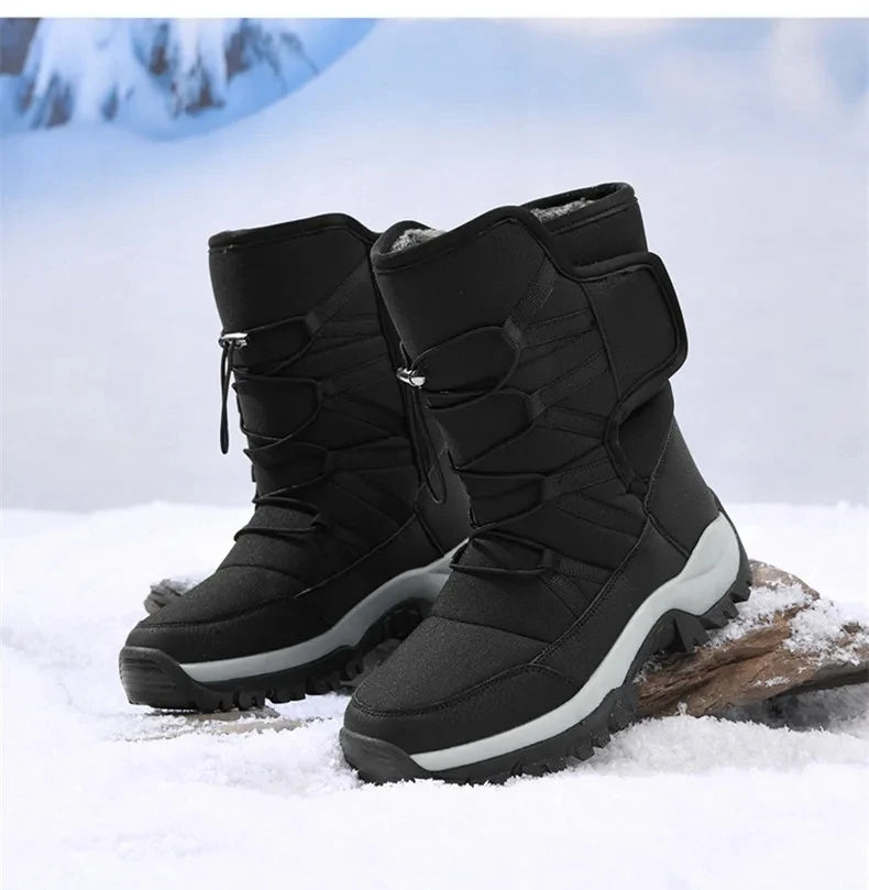 Nuevas botas de nieve cálidas de felpa para hombre, botas altas de invierno para hombre, botas de moto impermeables de invierno, botas de senderismo antideslizantes para exteriores para hombre.