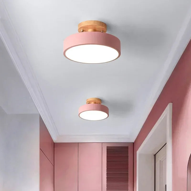 Lámparas de techo nórdicas para entrada, pasillo, balcón, madera, redondas, para guardarropa, comedor, estudio, dormitorio, baño, iluminación industrial.