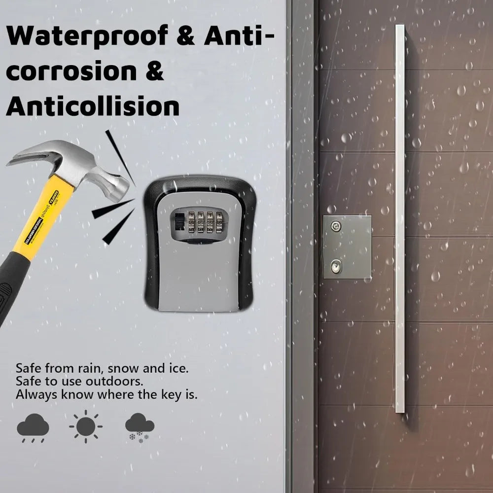 Caja de seguridad con llave de 4 dígitos, ABS, antirrobo, duradera, para montar en la pared, para el hogar o la oficina.