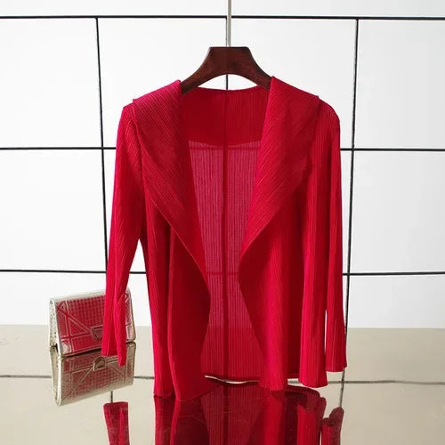 ALSEY Miyake - Cárdigan plisado de color liso para mujer, camiseta de verano, nuevas camisas y blusas holgadas, ropa estética holgada