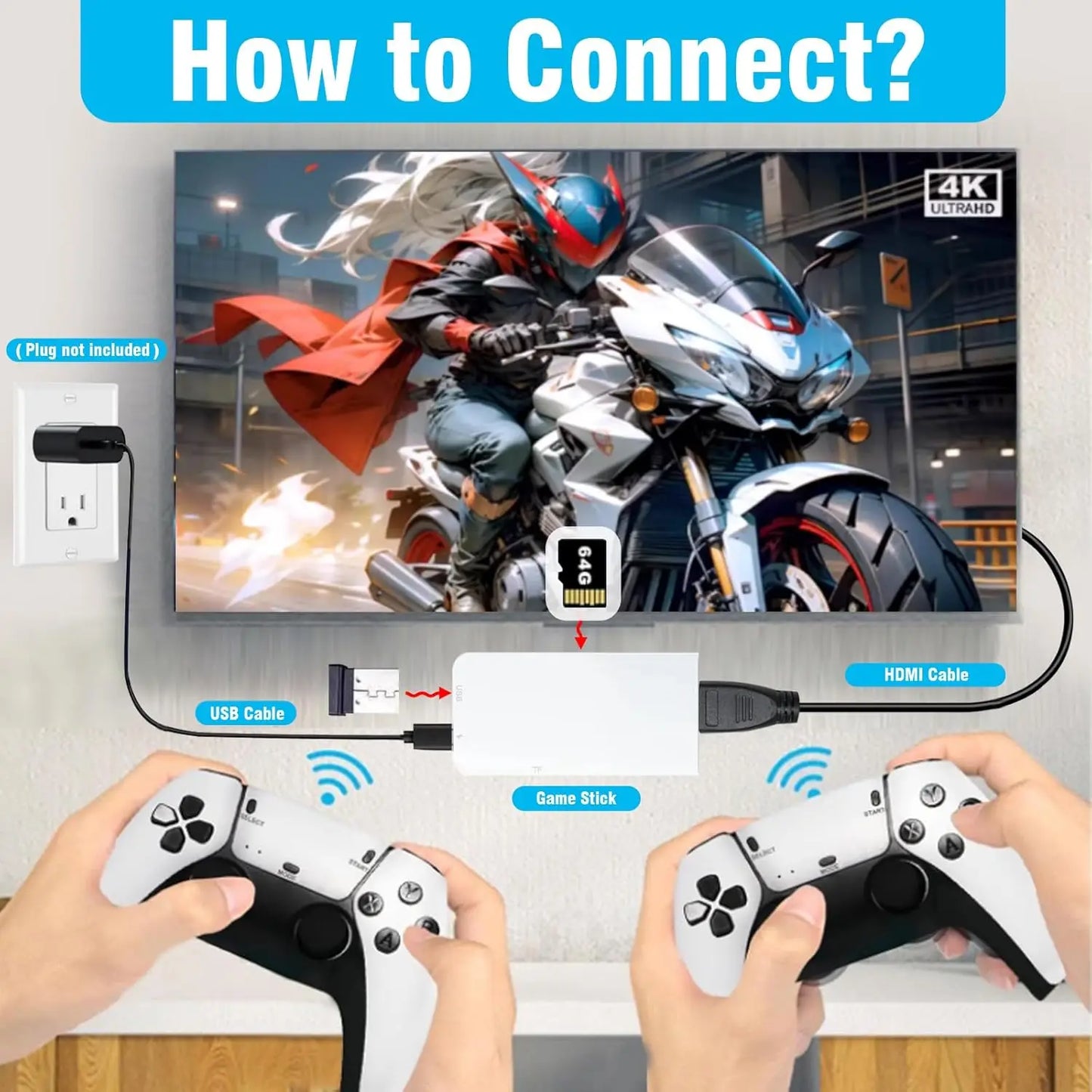 Consola de videojuegos retro mini TV Game Stick 4K con más de 20 000 juegos clásicos integrados, 18 emuladores, mandos inalámbricos portátiles, consola HD