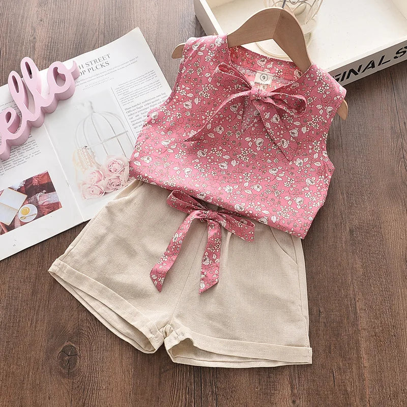 Ropa de verano para niñas pequeñas, chaleco sin mangas y pantalones cortos, conjunto de 2 piezas, disfraz de moda infantil, chándales para niños