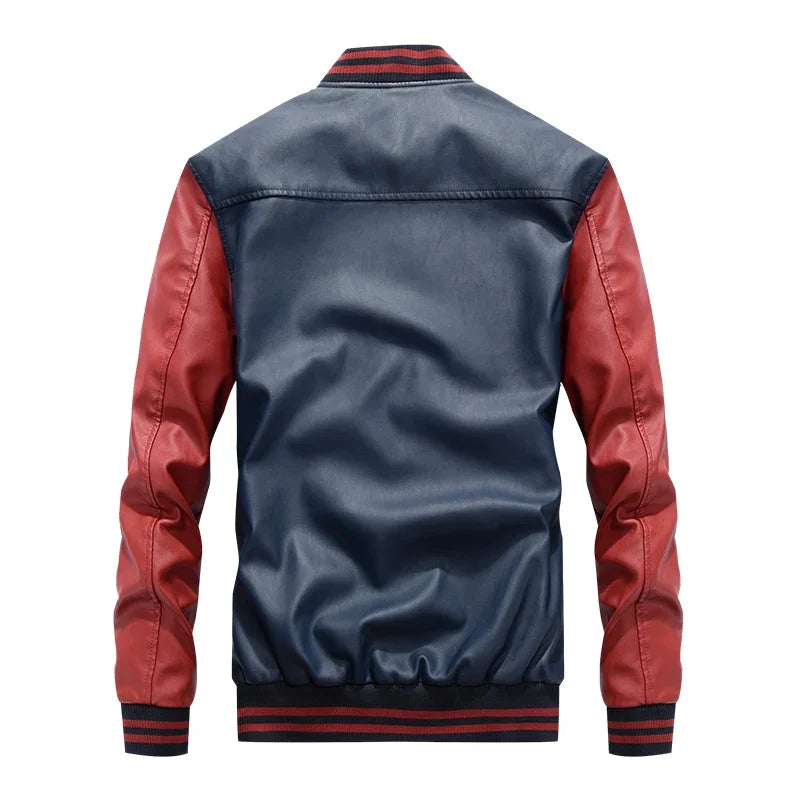 Chaquetas de cuero de béisbol delgadas de motocicleta de moda 2025 para hombre, chaqueta de cuero cálida de otoño e invierno, chaqueta de cuero de vellón de vuelo para hombre C