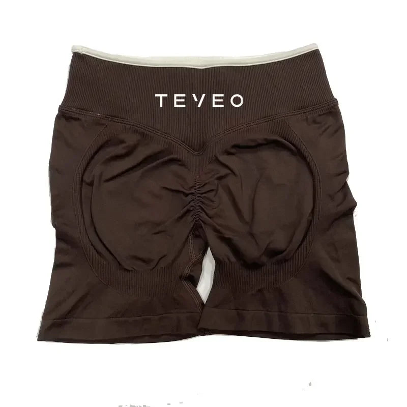TEVEO - Pantalones cortos deportivos de yoga para mujer, pantalones deportivos elásticos para fitness y ciclismo, conjunto de sujetador de yoga corto Ignite Sculpt Scrunch, leggings