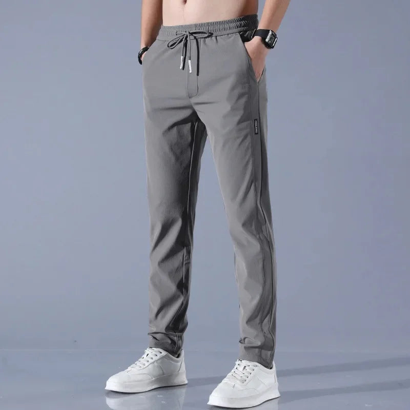 Pantalones casuales de negocios de verano para hombre, ajustados, de pierna recta, holgados, cómodos, de seda helada, transpirables