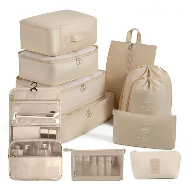 Juego de 11 bolsas organizadoras de viaje plegables, bolsas de almacenamiento, maletas, cubos de embalaje, estuches portátiles para ropa interior, zapatos, artículos de tocador