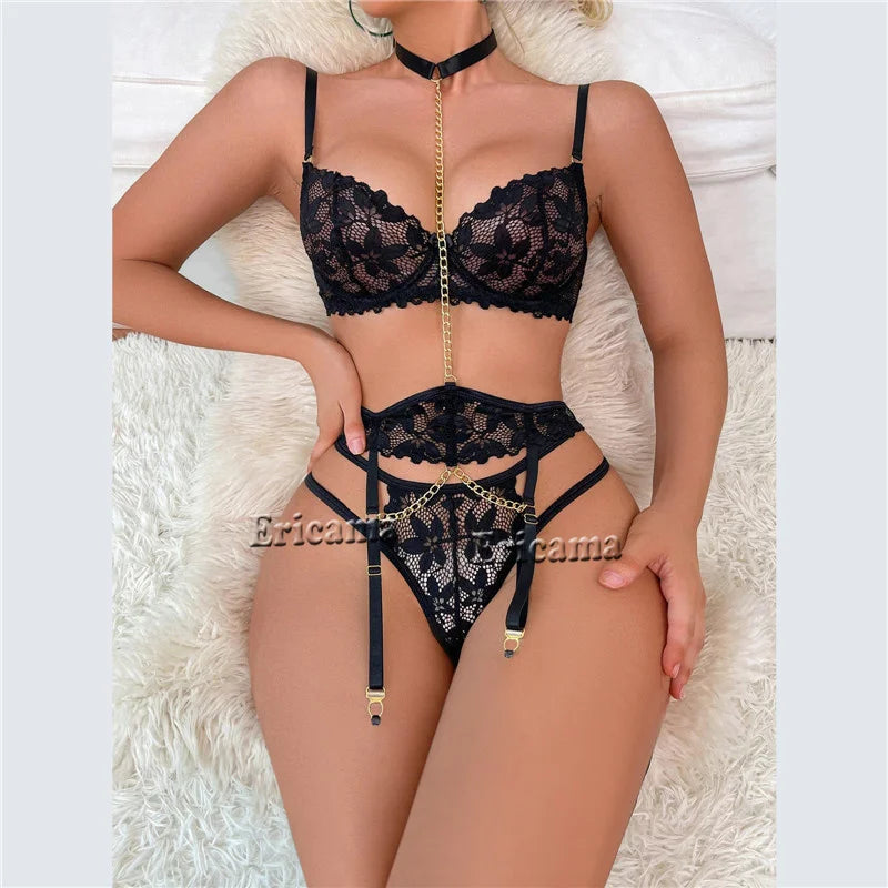 Lencería sexy para mujer, ropa interior transparente de encaje, conjuntos de bragas, conjunto de sujetador y bragas delicados, conjuntos de bragas push up, sujetadores eróticos finos