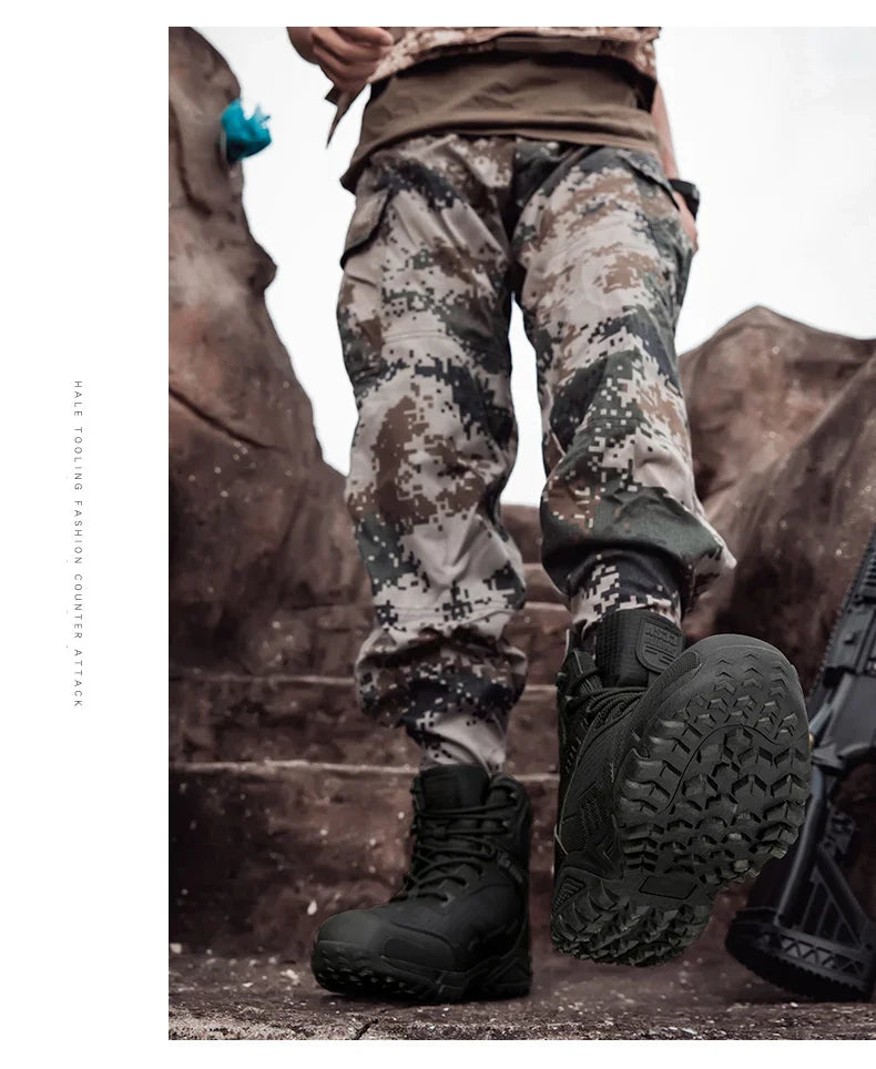 2024Men's Boots Outdoor Tactical mid-waist Boot Men's Hiking Shoes Non-slip Desert Combat Boots Men's Solid Color Snow Boots New