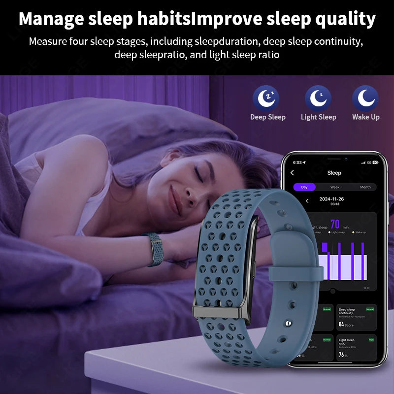 LIGE - Pulsera inteligente sin pantalla para hombre y mujer, con monitor de ritmo cardíaco, presión arterial, sueño, podómetro, rastreador de actividad física, 2025