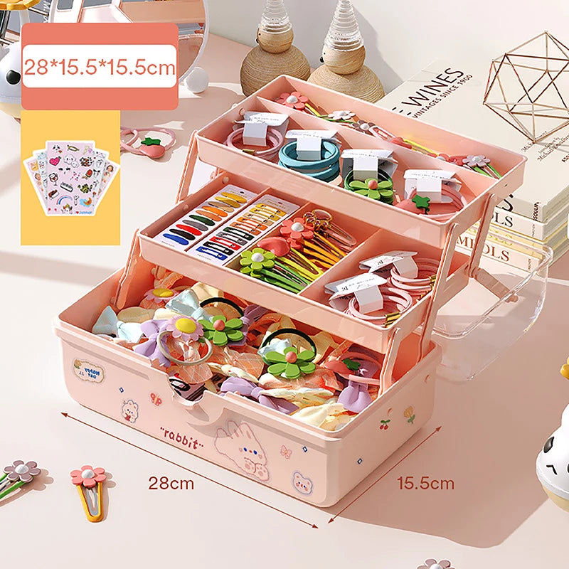 Caja de almacenamiento de accesorios para el cabello para niños, cuerda para la cabeza de bebé, horquilla, banda de goma, organizador de joyas para la cabeza, linda caja de joyería para niña