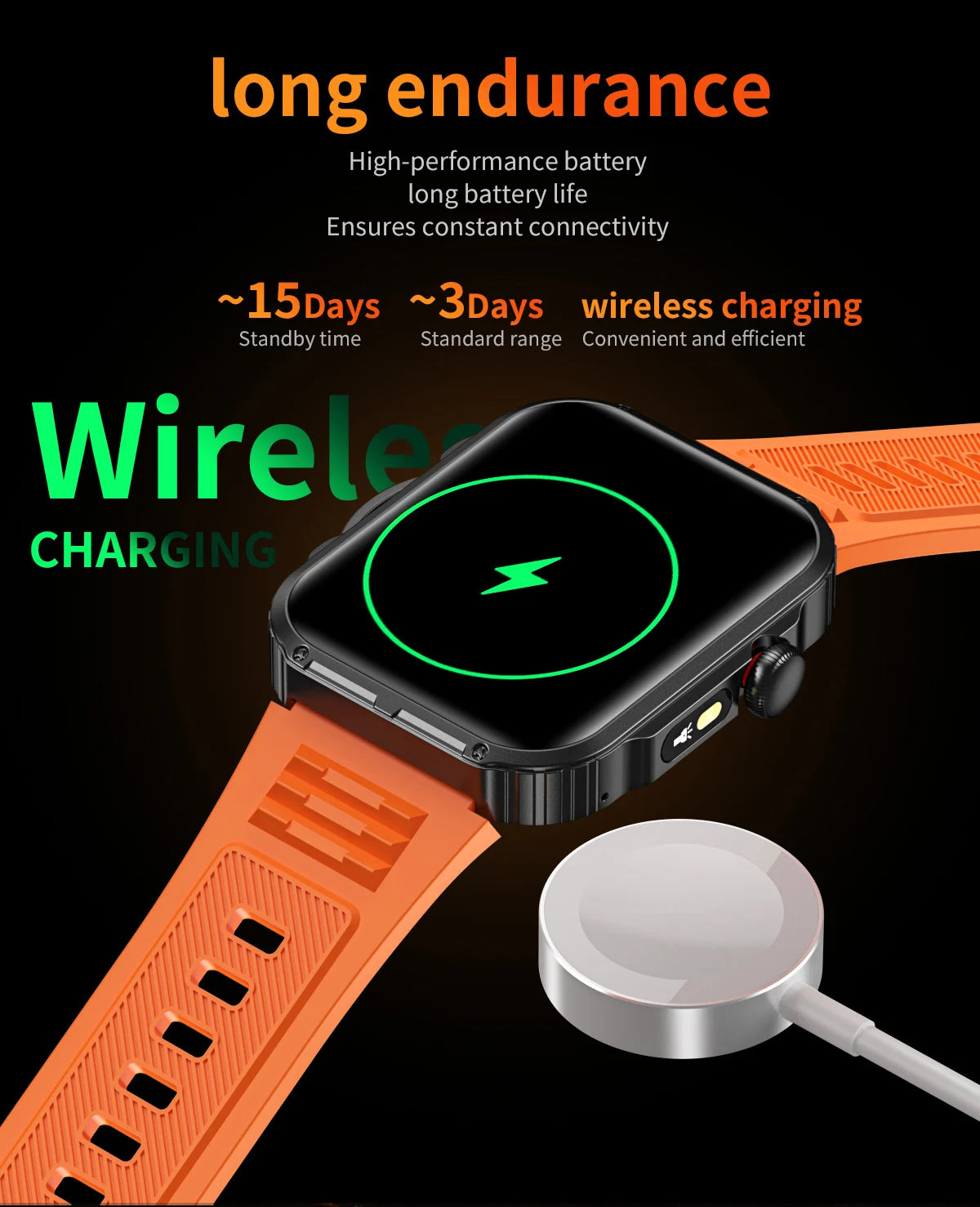 Reloj inteligente de 2,01 pulgadas para hombre y mujer, con linterna LED, control del ritmo cardíaco, para deportes al aire libre y fitness, resistente al agua