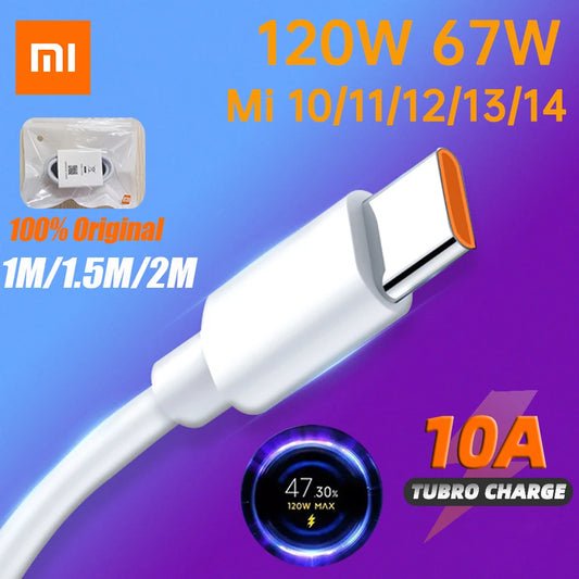 Cable de carga turbo original Xiaomi de 120 W para MI 14, 13, 13T, 12T Pro, 12 5G, Poco X5, X7, X6, F6, cable de carga rápida tipo C para Redmi Note 9 y 10