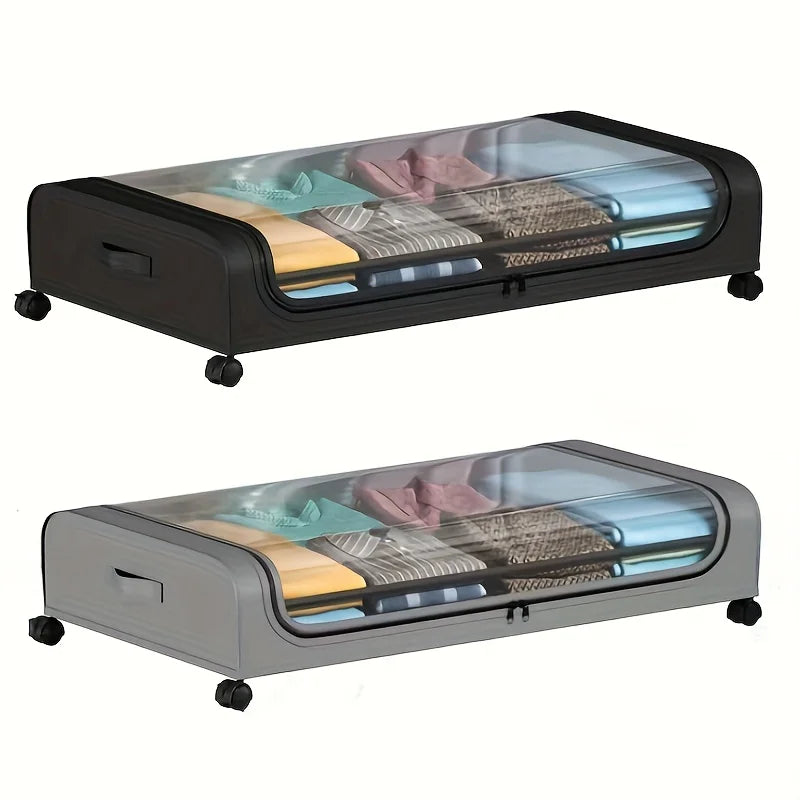 Organizador de almacenamiento debajo de la cama: contenedores con ruedas y tapa para ropa, ropa de cama, zapatos, mantas, libros, juguetes y organización del hogar.