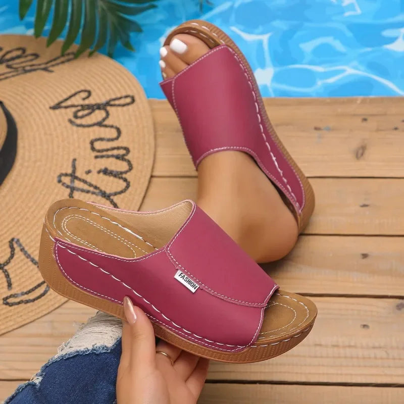 Sandalias de cuña informales para mujer, con punta abierta, ligeras y cómodas, para playa, uso diario, talla grande, verano 2025