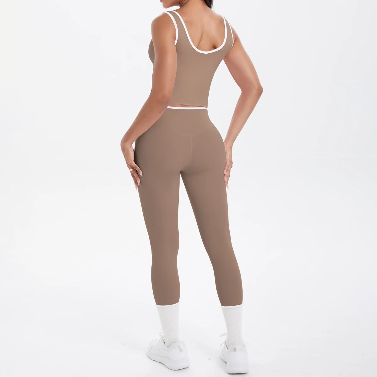 Conjunto de 2 piezas de pantalones de yoga con espalda descubierta y leggings para correr, de cintura alta, con estampado de melocotón y glúteos, para fitness y deportes.