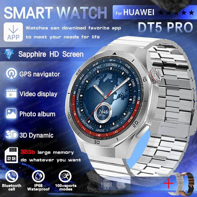 Reloj inteligente HUAWEI DT5 Pro con memoria de 32 GB, música local, llamadas Bluetooth, rastreador GPS, brújula, menú 3D, Bluetooth, para hombres y mujeres (2025)