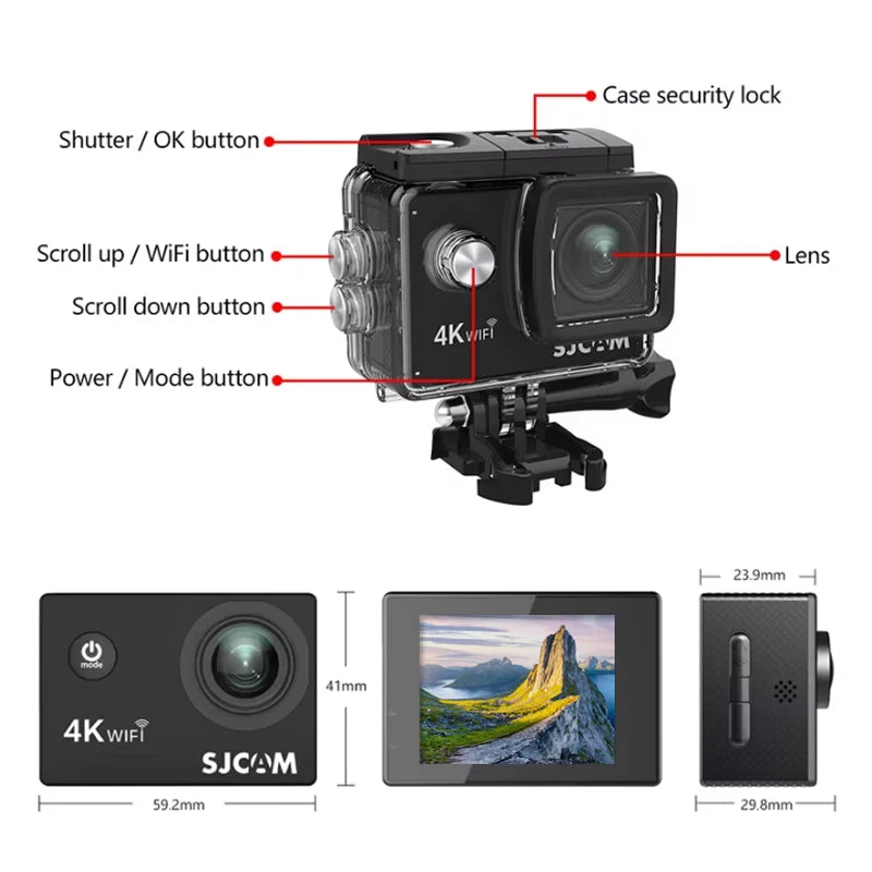 Cámara de acción deportiva SJCAM SJ4000 Air con vídeo 4K, resistente al agua hasta 30 m, 2,4 G, WiFi, para bicicletas y motocicletas.