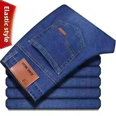 Pantalones vaqueros holgados de pierna recta, elásticos, resistentes al desgaste y versátiles para trabajo y construcción.